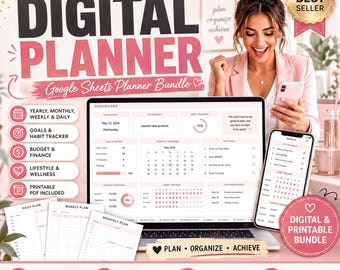 Google Sheets Budget Planner Spreadsheet, Daily Weekly Monthly Template, Goal Habit Tracker Digital