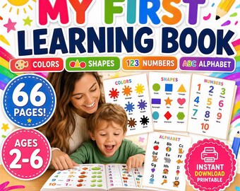 Libro de aprendizaje preescolar imprimible en PDF, hojas de trabajo de ABC, 123 colores y formas, para niños de 3 a 6 años.