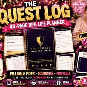 Habit Tracker Printable, Gamified Life Planner, RPG Quest Log, Productivity Planner GoodNotes PDF