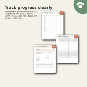 three sheets of paper with the words track progress clearly