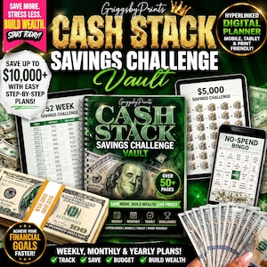 a poster advertising a cash stack savings challenge
