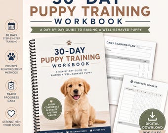 Puppy Training Workbook Printable, Dog Training Guide, 30 Day Positive Reinforcement Plan, Progress Tracker