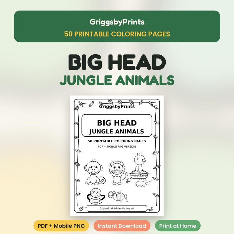 Jungle Animals Coloring Pages Printable Bundle, 50 Kids Coloring Sheets