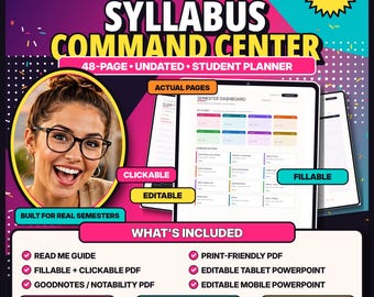 Student Planner Digital, Syllabus Tracker Printable, Grade Calculator, Academic Assignment Organizer, GoodNotes College PDF