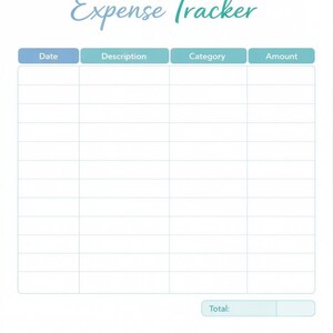 The image is a blank expense tracking form with columns for date, description, category, and amount. The form appears to be designed for tracking and recording expenses.
