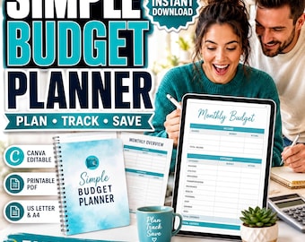 Simple Budget Planner for Beginners | Monthly Expense Savings Tracker (PDF Download)