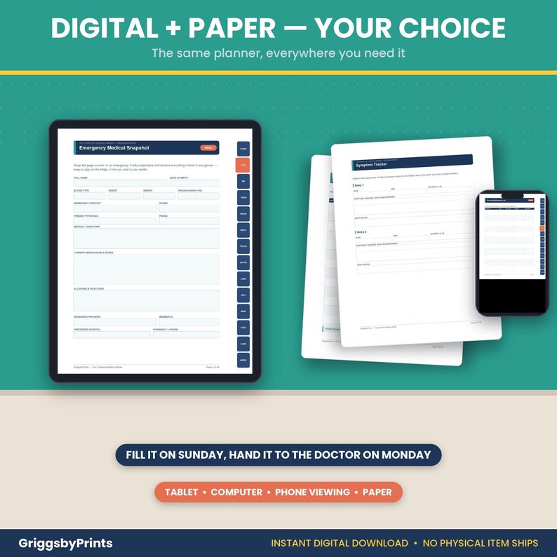 The image is an advertisement for a digital and paper planner that allows users to choose between the two options. The text on the image is clear and easy to read, and it provides information about the available options for the planner.