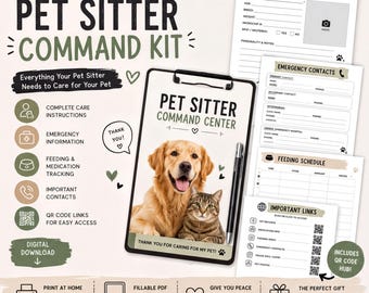 Pet Sitter Command Kit - Emergency Contacts, Feeding & Care Planner
