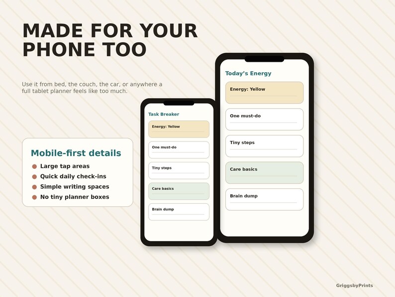The image is a promotional graphic for a mobile-first planning app, highlighting its features and benefits.