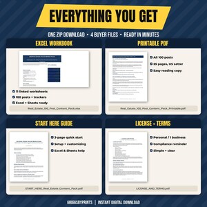 The image is a promotional material for a software package that provides a zip download, 4 buyer files, and a ready-to-use guide for the Excel Workbook and Printable PDF.
