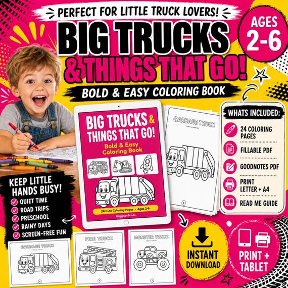 Truck Coloring Book for Toddlers