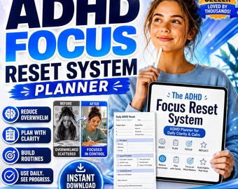 ADHD Planner | Overwhelm Reset System, Daily Focus (Printable PDF)