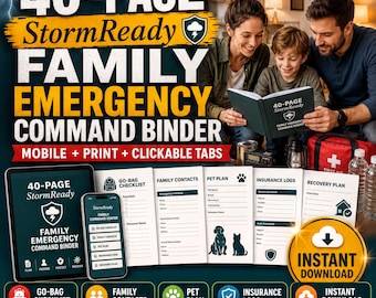 Family Emergency Preparedness Binder, Disaster Plan Kit, Hurricane Storm Checklist, Printable Evacuation Template PDF