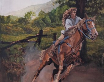 Girl and Her Horse - 20" x 16" Original Painting on Canvas