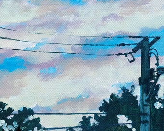 Sky and Wires - Original Painting 6" x 6"