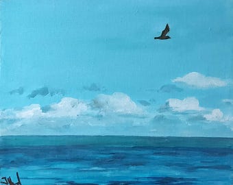 Seabird over the ocean - 8 x 10" Original painting on canvas