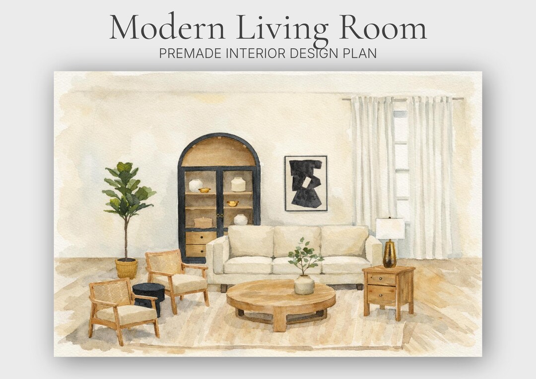 Modern Living Room Design Plan | Digital Interior Design Guide (PDF ...