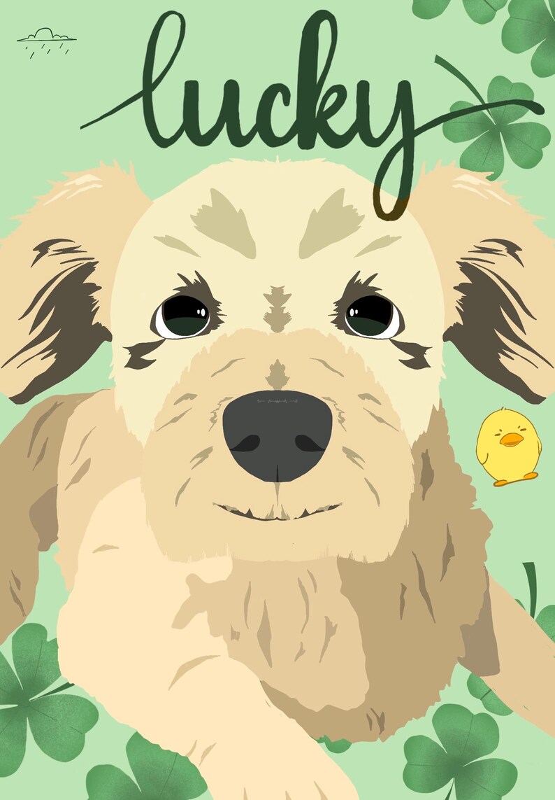 Retriever Cursive Digital Copy Custom Pet Portrait (cartoon) - Etsy
