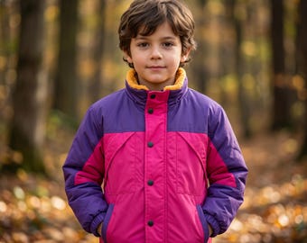 Chaqueta cortavientos retro de los 90 con bloques de color para niños, estilo urbano vintage, traje unisex resistente al viento estilo rave para niños y niñas, ropa deportiva para niños pequeños.