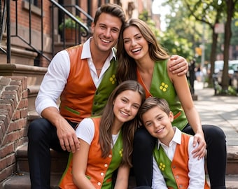 Flowery Inspired Cosplay Vest,Green and Orange Character Waistcoat,Flowery Costume Vest kid,Fan Inspired Cosplay Outfit,Halloween Family Set