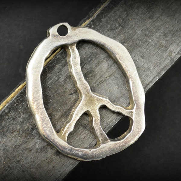 Peace Sign Pendant, Pewter, 27mm x 33mm with 2.5mm Hole, Mykonos Greek Beads, Pkg 1 or 4