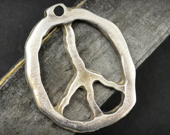 Peace Sign Pendant, Pewter, 27mm x 33mm with 2.5mm Hole, Mykonos Greek Beads, Pkg 1