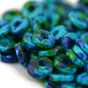 8mm Washer Round, Aegean Blue Mix, Mykonos Greek Ceramic Beads, Pkg 50 or 150