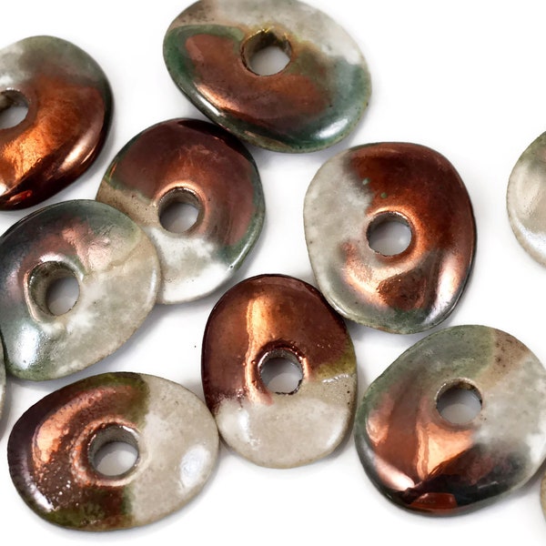 Raku Cornflake - Harlequin Glaze - 12x17mm - Mykonos Greek Ceramic Beads - QTY: 8