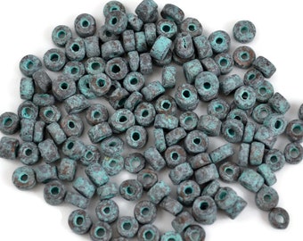 3mm Large Seed Bead, Green Patina, Mykonos Ceramic Beads, Pkg of 50