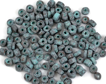 3mm Large Seed Bead, Green Patina, Mykonos Beads, Pkg of 100