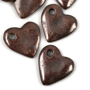 15mm Heart Dangle, Bronze, 2mm Hole, Mykonos Beads, Pkg 6