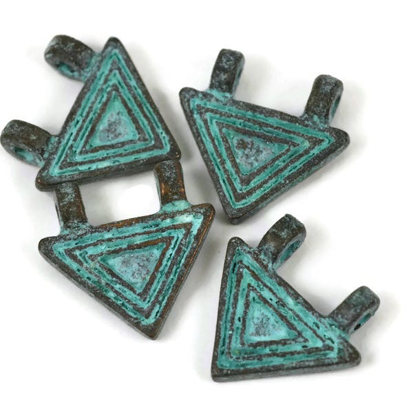 Triangle Pendant - 20mm Green Patina - Mykonos Beads