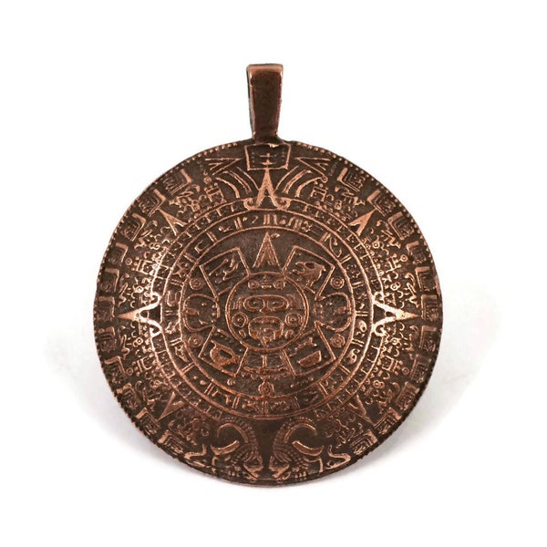 Mayan Calendar Pendant, 36mm Bronze with 2.5mm Hole, Mykonos Beads, Pkg 1