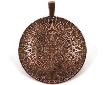 Mayan Calendar Pendant, 36mm Bronze with 2.5mm Hole, Mykonos Beads, Pkg 1