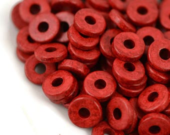 8mm Washer Round - Red - Mykonos Greek Ceramic Beads - QTY: 50, 100 or 150