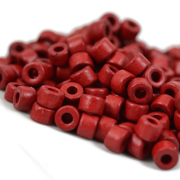 6mm Mini Tube, Red, Mykonos Greek Ceramic Beads, Pkg 50 or 150