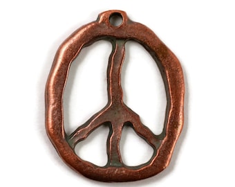 Peace Sign Pendant - Bronze - 27x33mm - Mykonos Beads - Pkg 1 or 4