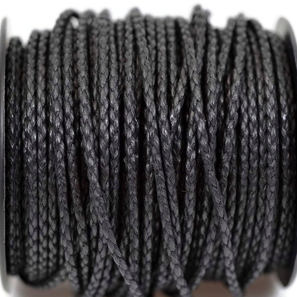 3mm Cotton Bolo Cord, Black, Vegan Leather Alternative , Braided Black Cord