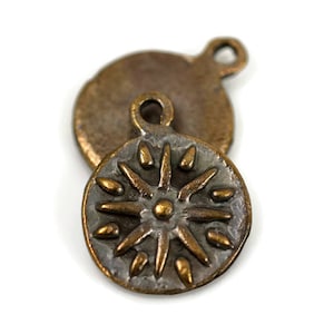 15mm Sun Charm - Antique Brass - Mykonos Beads - Pkg 6 or 12
