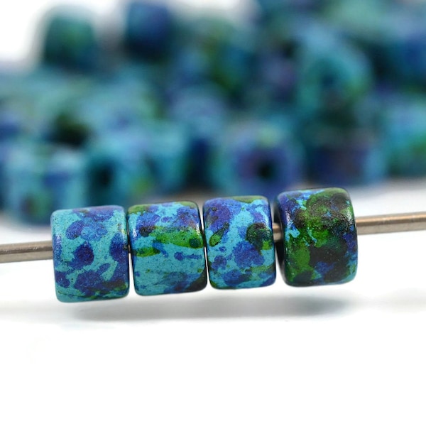 Short Tube, 8mm x 7mm with 2.5mm Hole, Aegean Blue Mix, Mykonos Greek Ceramic Beads, Pkg 25