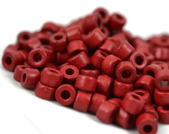 6mm Mini Tube, Red, Mykonos Greek Ceramic Beads, Pkg 50 or 150