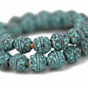 6mm Bali Style Bead, Green Patina, 1.5mm Hole, Mykonos Greek Beads, Pkg 12 image 1