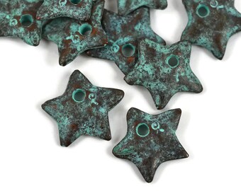 12mm Star Charm, Green Patina, Mykonos Greek Beads, Pkg of 8