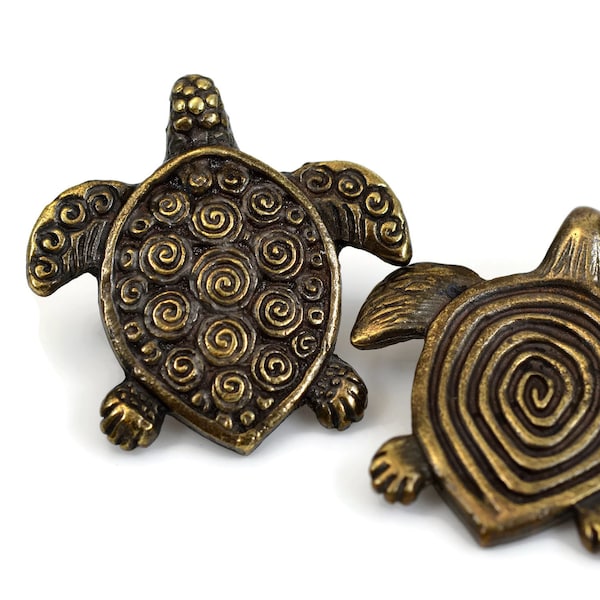 Spiral Turtle Pendant,  Antique Brass, 30mm, Double Sided Pendant, Mykonos Greek Beads, Pkg 1