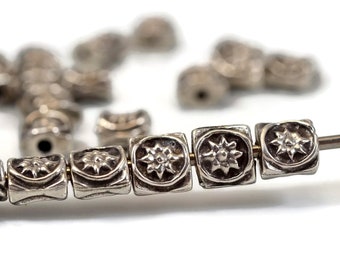 Boho Square, 7mm Pewter with 1.5mm Hole, Mykonos Greek Beads, Pkg 8 or 18