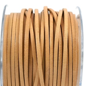 3mm Italian Flat Leather Cord, Natural, 3mm x 2mm, Sold By The Yard