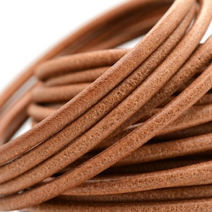 4mm Round Leather Cord - Natural - European Cowhide Leather - By The Yard