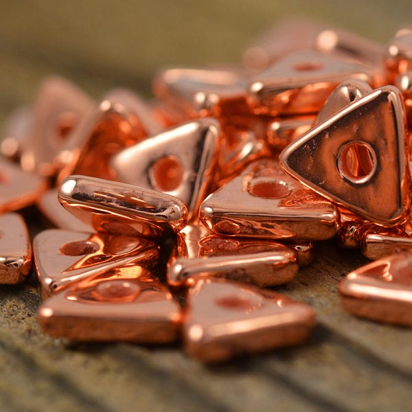 10mm Triangle - Copper - Metalized Ceramic - Mykonos Beads - Pkg 18