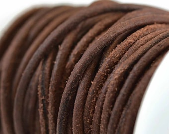 3mm Round Leather Cord - Vintage Dark Brown - Genuine Leather