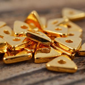 10mm Triangle - 24 Karat Gold Metalized Ceramic - Mykonos Beads - Pkg 18